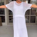 Conjunto Madalena Vestido fluido + Blusa em crochê / Perfeito para Qualquer Momento